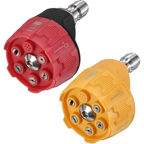Lot de 2 embouts nettoyeur haute pression 6 en 1 raccord rapide 1/4" réglables interchangeables lavage voiture/nettoyage briques 40 GPM rouge jaune (1/5)