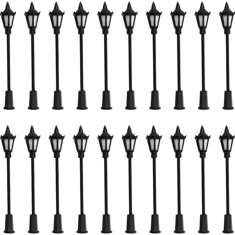 20PCS Lampe de Rue en Plastique LED Mini Poteau HO OO Échelle 1/100 pour Bacs à Sable Jardins Miniatures Modèles de Villes (1/5)