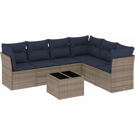 7-teiliges Gartensofa-Set mit Kissen, grau, Polyrattan vidaXL (1/5)