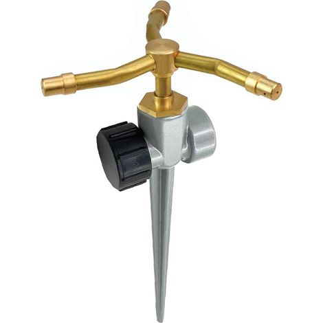 Arroseur de jardin 3 bras, avec piquet, portée jusqu’à 12 m, débit d’eau réglable, raccord 3/4'', argenté/doré (1/5)