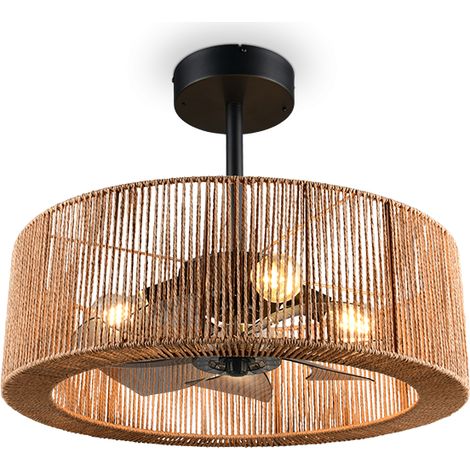 Plafonnier ventilateur SMILLUM 4xE27 chanvre naturel Ø61cm IP20 avec télécommande - Trio