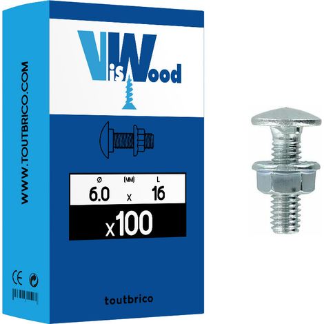 Lot de 100 boulons TRCC 6x16mm zingué – Écrous à embase crantée inclus – Pour assemblage métal et bois dur – Tête ronde collet carré N°17 – Viswood (1/2)