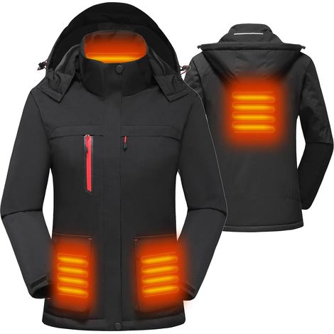 Veste Chauffante pour Femme avec Chauffage USB et Capuche Amovible, Manteau d'hiver Coupe-vent Hydrofuge pour Moto, Randonnée, Camping, Pêche, Ski (1/5)