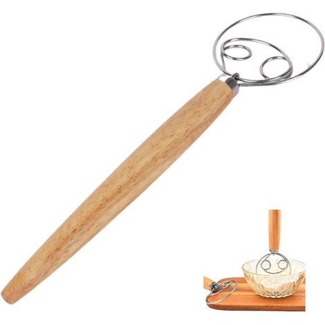 Dänischer Schneebesen aus Edelstahl mit Holzgriff für Brot- und Gebäckteig (1/5)
