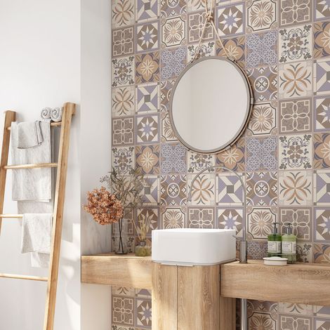Crédence adhésive salle de bain - Motif carreaux de ciment - 60x60 cm - Adhésif MAT (1/4)