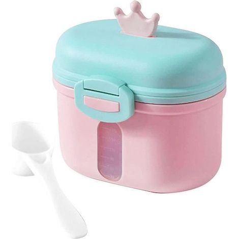 Doseur de Lait en Poudre Portable avec Cuillère, Boîte de Rangement Rose et Bleu (1/4)