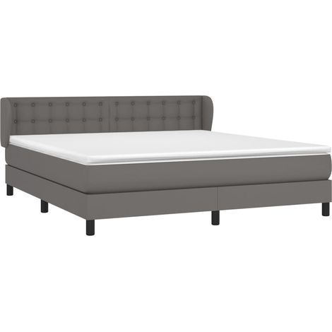 Sommier à lattes de lit avec matelas Gris 160x200 cm Similicuir (1/5)