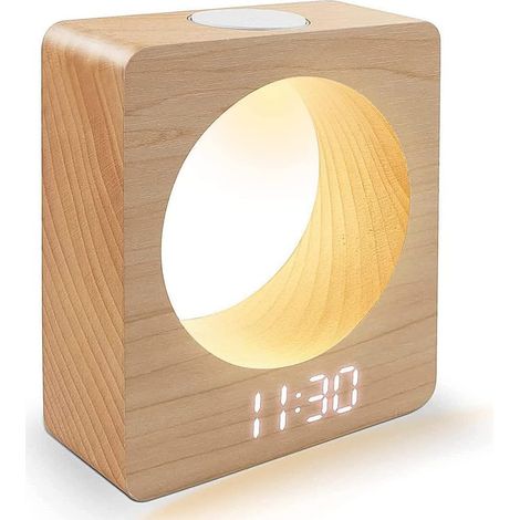 Digitaler LED-Wecker aus Holz mit Nachtlicht, 3 Weckzeiten und Temperaturanzeige fürs Schlafzimmer