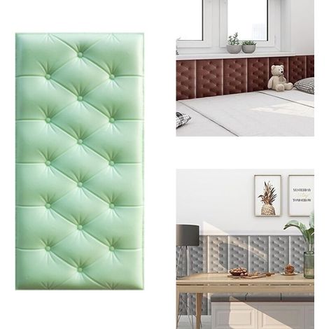 Coussin autocollant mural anti-collision imperméable 30 x 60 cm, décoration DIY, panneau mural 3D vert 10 pièces (1/5)