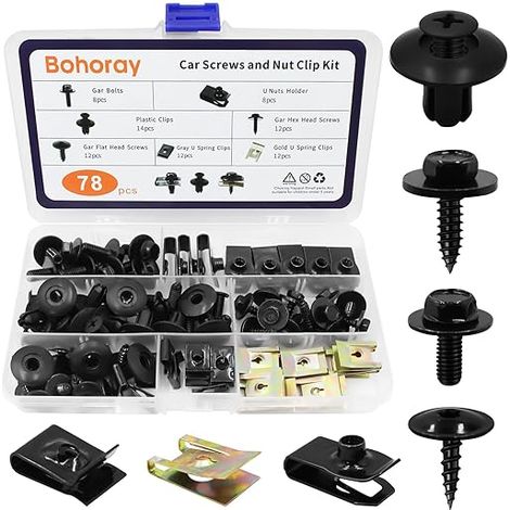 vis à tête plate M6 en zinc noir et clips en U dessous de moteur garde-boue de carrosserie voiture universels fixations automatiques (1/5)