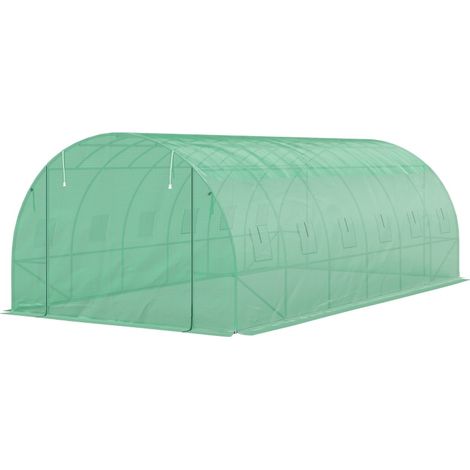 Serre tunnel de jardin verte 600 x 300 x 197 cm avec portes enroulables, fenêtres moustiquaires et armature renforcée pour plantes, semis et potager - CHICFURN (1/5)