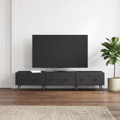 vidaXL Meuble TV avec tiroir Noir 147 x 34,5 x 30 cm Bois d'ingénierie (1/5)