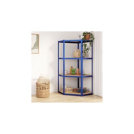 Étagère d'angle à 4 niveaux Bleu Acier et bois d'ingénierie (1/5)