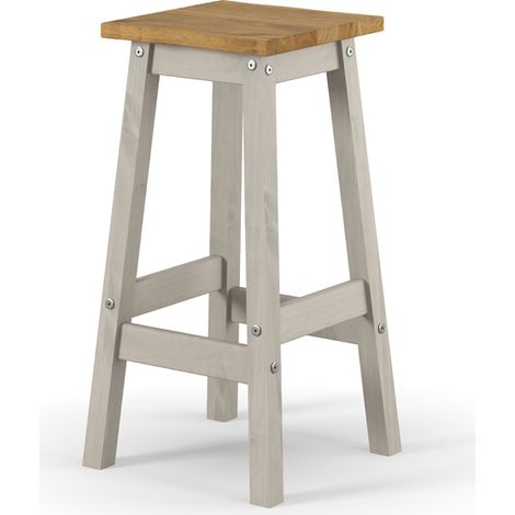 Live Edge High Breakfast Stools (Set of 2) - Pine - L33.5 x W33.5 x H72 cm - Grey/Antique Waxed Pine - Flat Packed