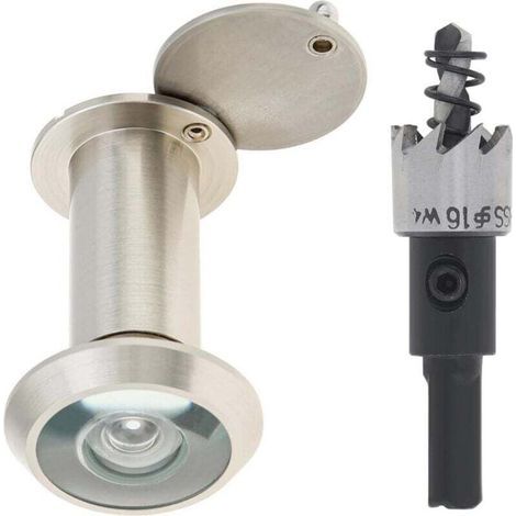 Judas de Porte, Laiton Judas à 200 degrés avec foret de 16 mm, Diamètre de tuyau de 16 mm pour portes de 35 à 55 mm (nickel taché) (1/4)