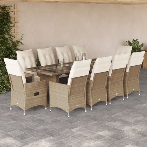 Ensemble de bistro de jardin 11 pcs-Salon de jardin bistro coussins beige poly rotin 147759 (1/5)