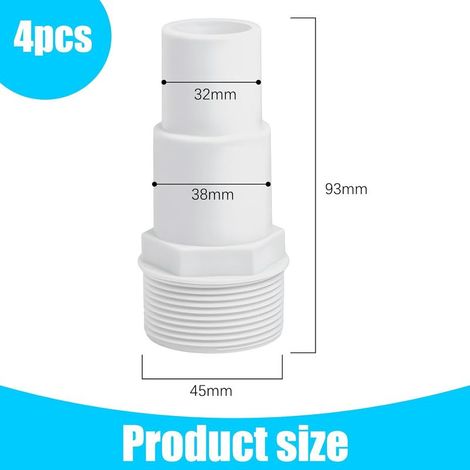 Set mit 4 Poolschlauchverbindern – Durchmesser: 32/38 mm auf 1,5 Zoll – Pooladapter – Weiß (1/5)