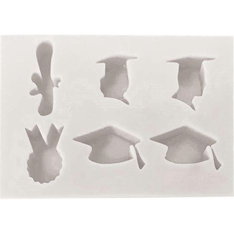 Silikonform mit 6 Mulden in Form von Absolventenhüten für Fondant, Schokoladenkuchen-Dekorationswerkzeug, Schokoladendekoration-Gray White (1/4)