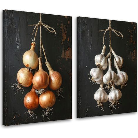 Set de tableaux sur toile  Oignons et ail suspendus 2 x 60x90 (1/4)