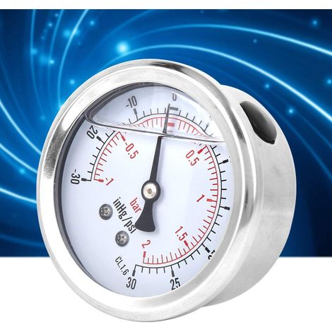 Manomètre Axial à Connecteur en Laiton Durable -30-30inhg/psi pour la Mesure de la Pression Domestique 2,7 Pouces (1/5)