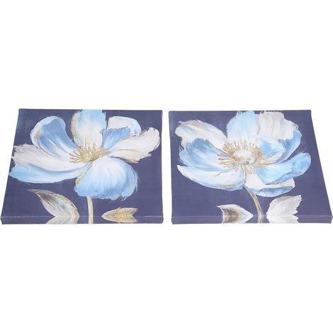 2 Tableaux Murales Fleurs avec Cadre Intégré pour Salon et Chambre - Décoration Murale Moderne
