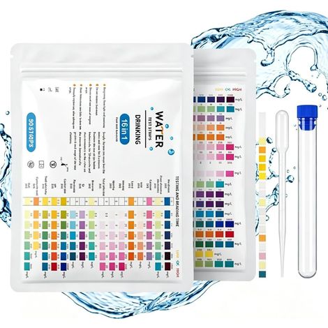 16 en 1 Bandelette Piscine Test Eau Potable 50 Pièces Testeur PH Piscine Kit Analyse Eau Dureté Chlore Plomb Fer Cuivre pour Aquarium Spa Robinet Domestique (1/5)