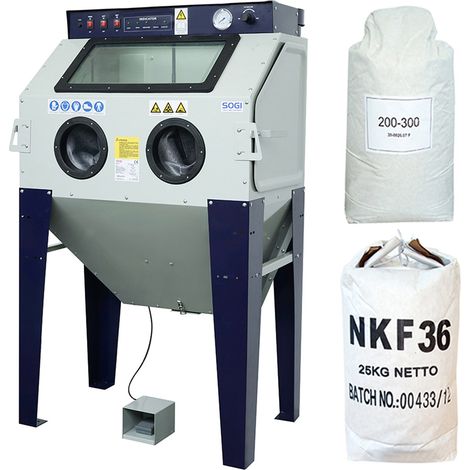 Sabbiatrice SOGI S-100 + sacco 25 kg di corindone grana 36 + 25 kg microsfere vetro grana 200/300