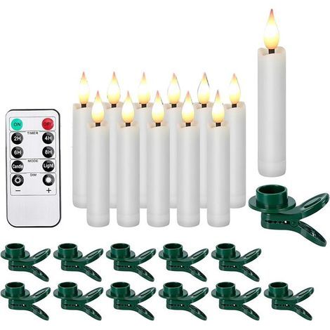 Lot de 12 Bougies LED Coniques Sans Flamme, Mèche 3D, avec Clip en Forme de Sapin de Noël, Lumière Blanche Chaude (1/5)