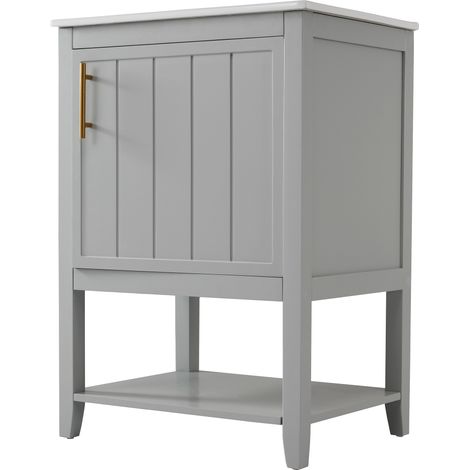 Mobile bagno con lavabo in ceramica 60 cm e ripiano, grigio chiaro HOMVRA (1/5)