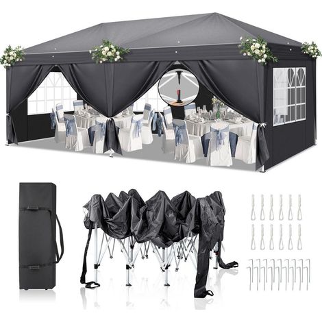 Faltpavillon 3x6m Anthrazit mit 6 Seitenteilen, wetterfest, höhenverstellbar (1/5)