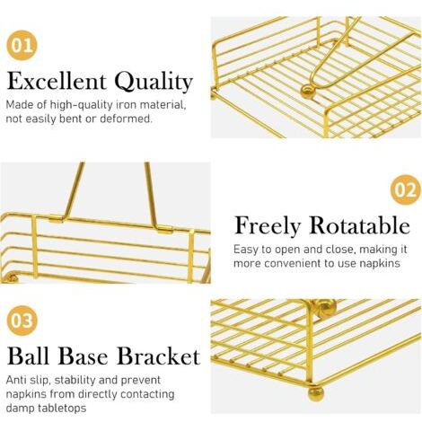 CCYKXA Juego de 2 soportes metálicos para toallas con barra con peso - Dispensador de pañuelos para cocina, hogar, restaurantes, cafeterías, bodas y bares (dorado) (1/4)
