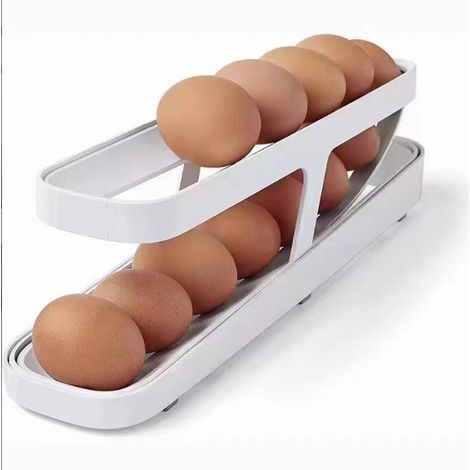 Boîte de rangement pour œufs de réfrigérateur, distributeur et support double couche pour 12 à 14 œufs, organisateur de cuisine blanc (1/5)