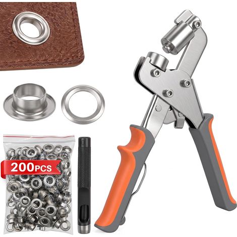 Kit d'œillets métalliques, Pince à œillets magnétique en acier inoxydable 200 Oeillets (Ø 10mm), Pince à œillets pour bâche, bannière PVC, cuir (1/5)