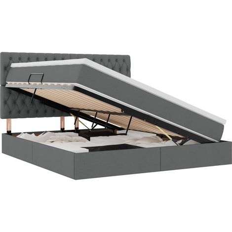Maison Exclusive - Lit de rangement LED avec matelas Gris foncé 160 x 200 cm Tissu