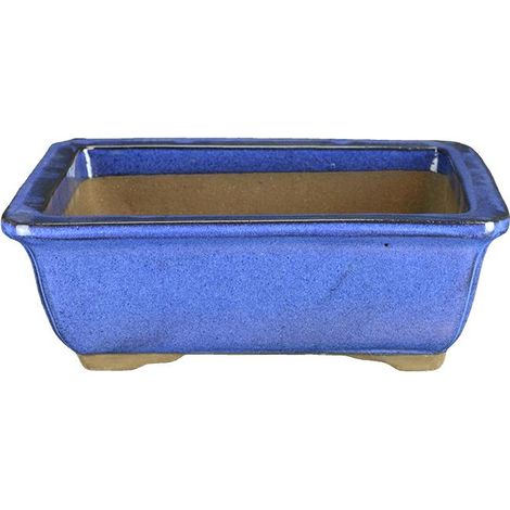 Vaso per bonsai rettangolare in gres smaltato blu 27x20x9 cm - BJA12a