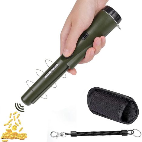 Détecteur de métaux, étanche IP66, balayage à 360°, détecteur de métaux portable, adapté à la chasse au trésor en plein air, vert armée. (1/5)