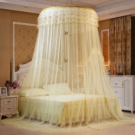 Moustiquaire de lit ronde respirante en dentelle style princesse (beige) (1/5)