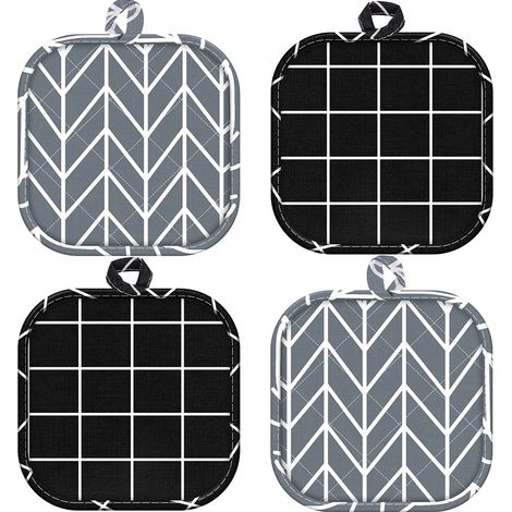 4 Pcs Maniques Cuisine en Coton et Lin Résistants à la Chaleur,Maniques Cuisine Antidérapant avec Trous de Suspension pour Four Pot Assiette Bol Tasse (1/5)