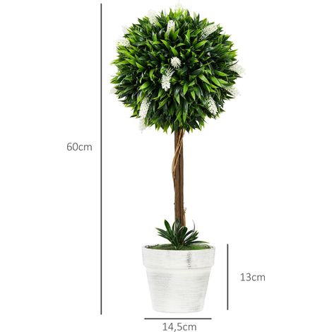 Lot de 2 plants de lavande artificiels, 60 cm de haut, avec pot et mousse artificielle, blancs (1/5)
