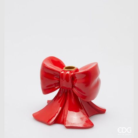 PORTA CANDELA A FORMA DI FIOCCO, 11X13X13CM, COLORE ROSSO, NATALE, DECORAZIONI DI NATALE
