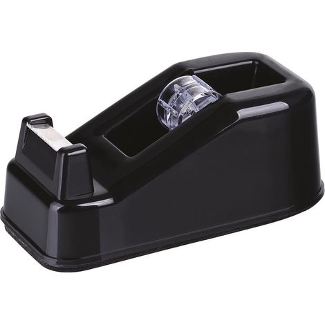 Dévidoir de ruban adhésif - 1 pièce - Plastique noir lesté - Découpe ergonomique une main - Bureau et maison - 12,5x6,5x5,5 cm