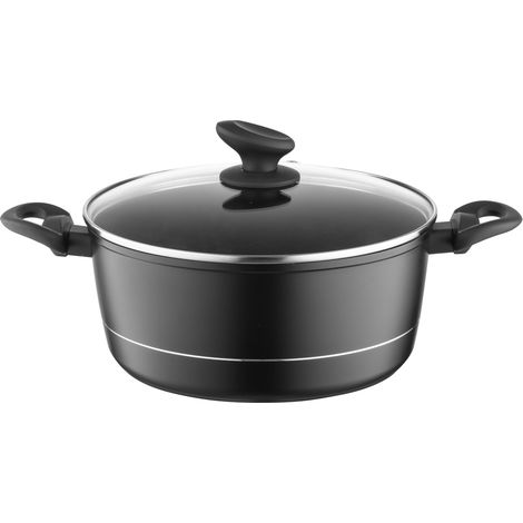 Faitout Aluminium 5,1 l Diamètre de 26 cm Marmite avec Couvercle en Verre Casserole avec Fond à Induction Faitout pour Induction Marmite tous Feux Revêtement Antiadhésif (1/5)