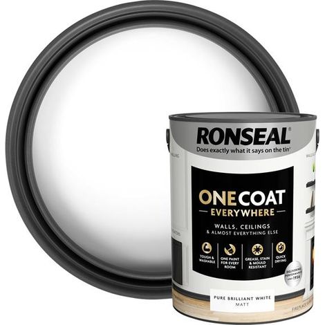 Ronseal KCB.7015103.20104.81 One Coat Everywhere Interior Paint Pure Brilliant White Matt 5 litre RSLOCEBWM5L