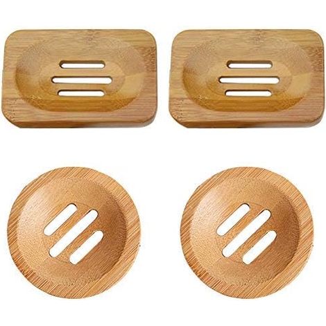 Plats à Savon en Bambou 4 Pcs Boîte à Savon en Bois Naturel Petit Récipient à Savon Drain de Santé Anti-moisissure Plateau Égouttoir en Bambou (1/5)