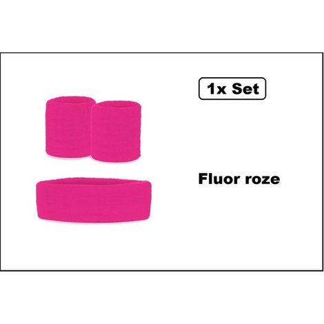 Set de bandeau et poignet rose fluo - Accessoire sportif pour fête à thème, anniversaire et événements festifs (1/4)