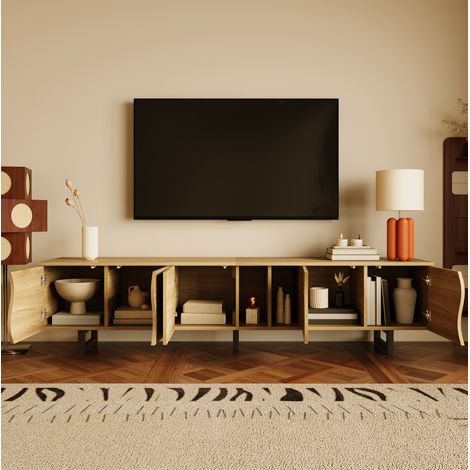 Mobile TV 191x38x46,5 cm naturale in MDF e pannelli di particelle con vani multipli (1/5)