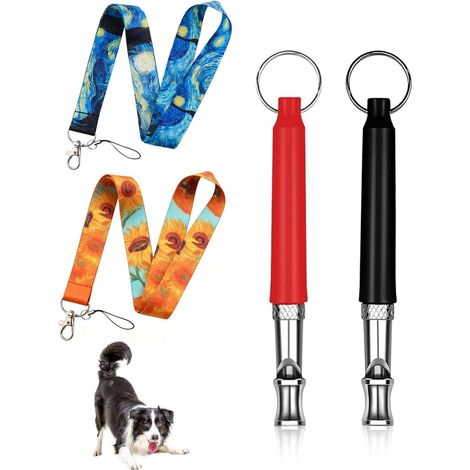 2 pièces sifflet ultrason chien en acier inoxydable avec lanière, sifflet pour rappel et anti aboiement, efficace pour l'entraînement et contrôle canin (1/5)