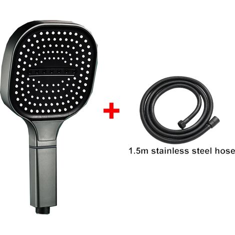 (Kit de tuyau gris) Pommeau de douche carré haute pression 13 cm avec filtre, 3 jets à grand débit et effet pluie (1/5)