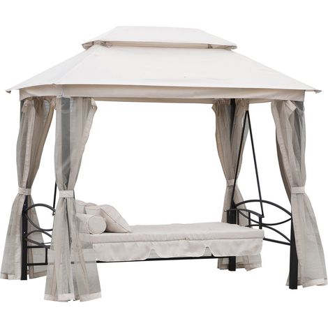 Hollywoodschaukel Gartenschaukel Mit Seitenwänden, 3-Sitzer, Beige, 256X172X248Cm