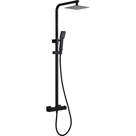 Mice- barra de ducha extensible termostática posee rociador redondo, extraplano - griferia para baño y dudcha color Negro Mate